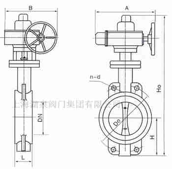 對(duì)夾式電動(dòng)蝶閥外形尺寸，安裝圖